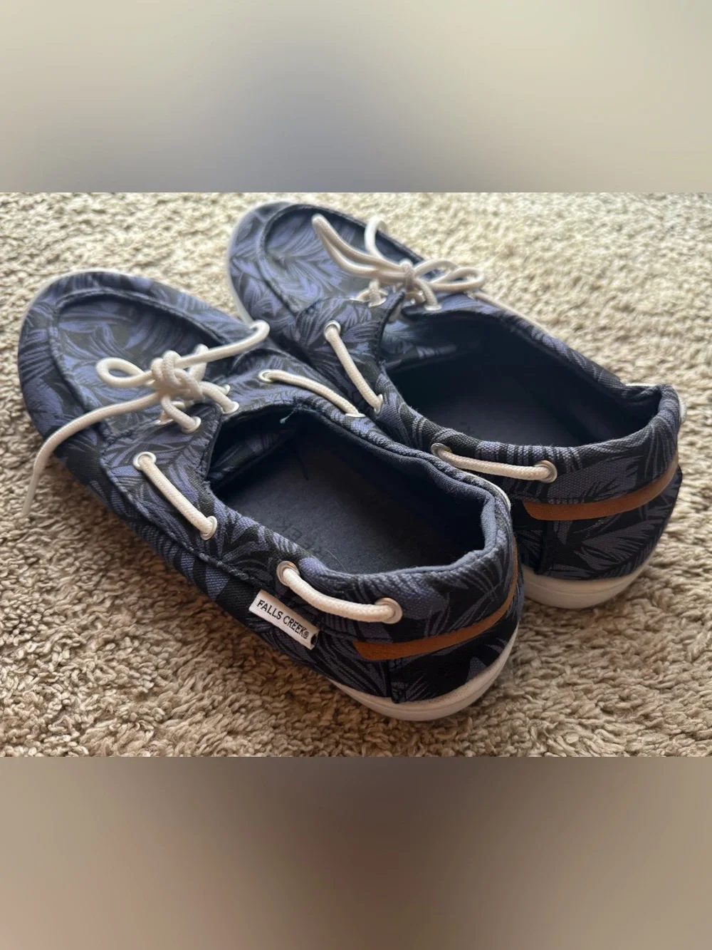 Falls Creek Men’s Boat Shoes Navy Tropical Palm Print Casual Loafers Size 10